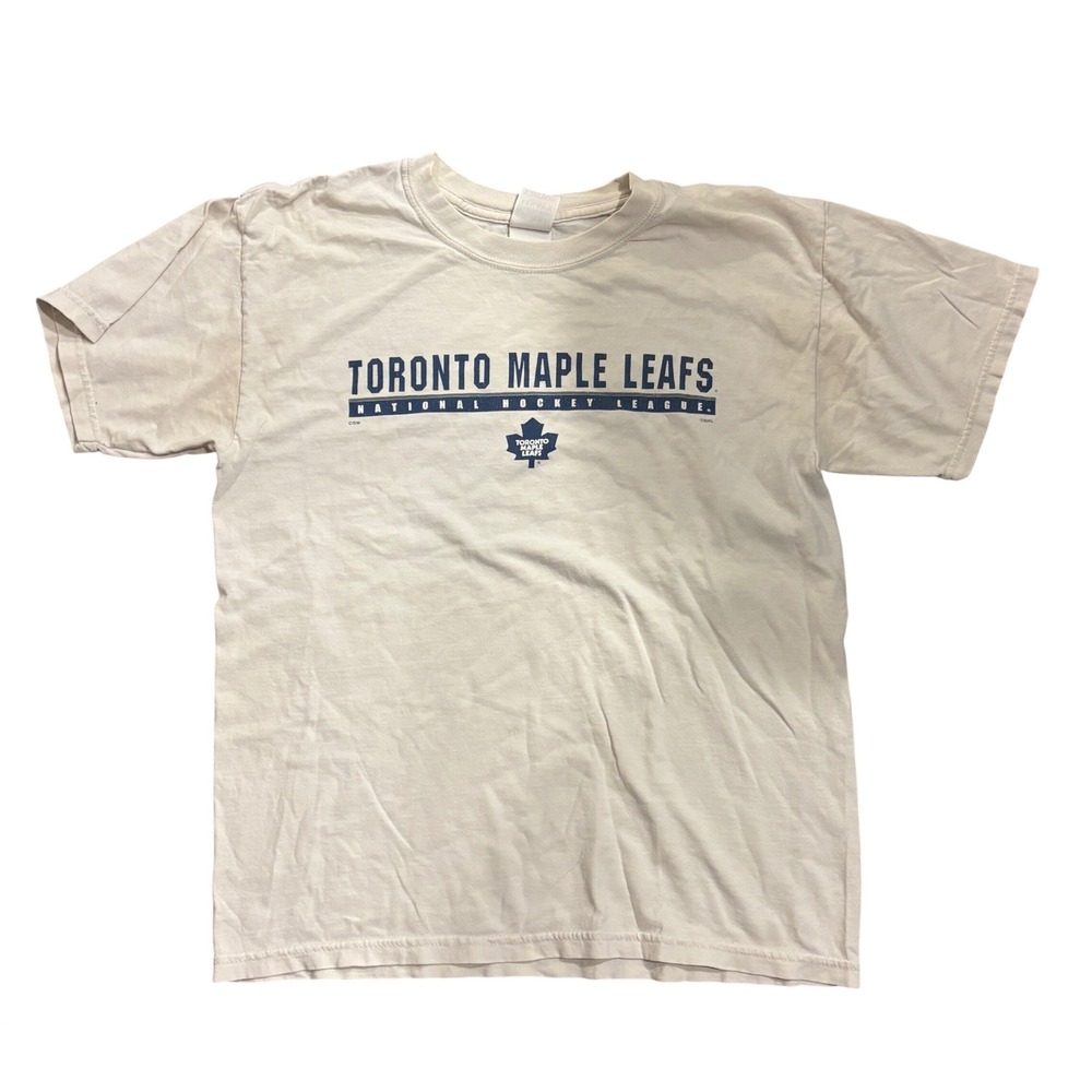 Vintage Toronto Maple Leafs NHL Graphic T-Shirt Mens Medium Cream White Cotton